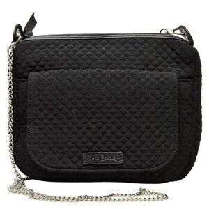 Vera Bradley Black Quilted Crossbody Chain Strap w/Leather Trim Nice